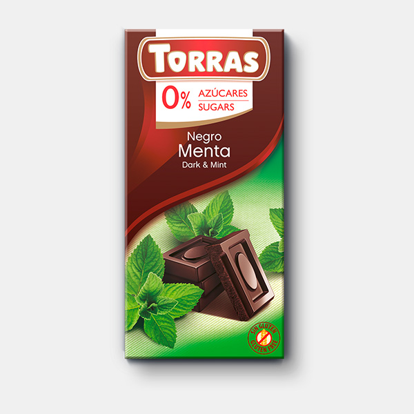 Чорний шоколад Torras з мятою 75г без цукру та глютену Чорний шоколад Torras з мятою 75г без цукру та глютену